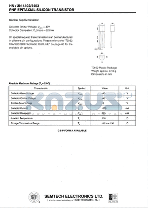 HN/2N4402 datasheet - 40 V, PNP silicon expitaxial transistor