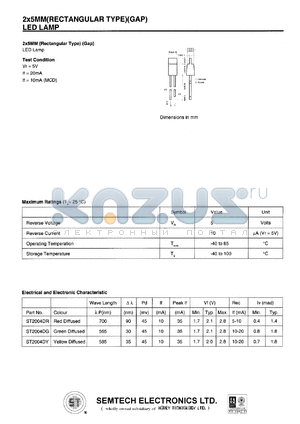 ST2002DY datasheet - Yellow diffused 2x5 mm LED lamp
