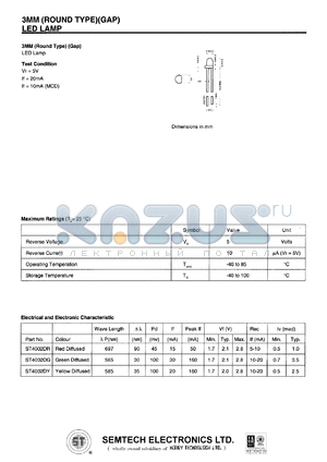 ST4002DY datasheet - Yellow diffused 3 mm LED lamp