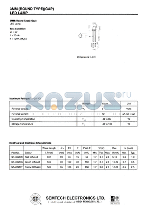 ST4002DG datasheet - Green diffused 3 mm LED lamp