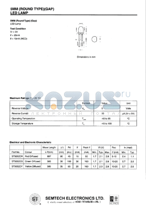 ST5002DR datasheet - Red diffused 5 mm LED lamp