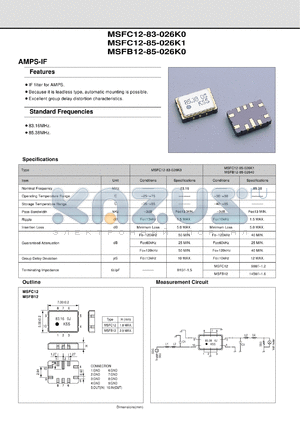 MSFB12-85-02640 datasheet - 85.38 MHz, IF filter for AMPS