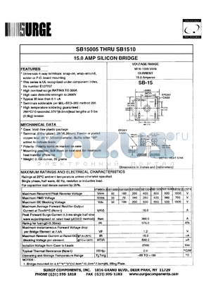 SB1502W datasheet - 200 V, 15.0 A  silicon bridge