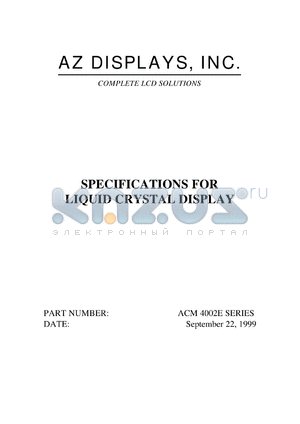 ACM4002E-FLYW-T datasheet - 2.7-5.5V; 40characters x 2lines; dot size:0.60x0.65mm; dot pitch:0.65x0.70mm; liquid crystal display