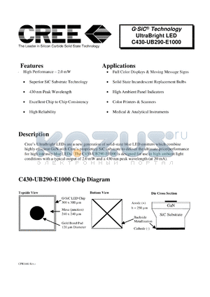 C430-UB290-E1000 datasheet - 2.0mW; 30mA; super bright LED for full color displays & moving message signs