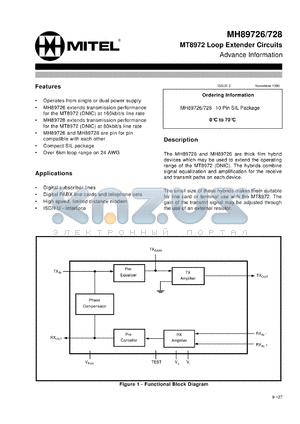 MT89726 datasheet - 0.3-7.0V; 40mA; loop expender circuit. For digital subcriber lines