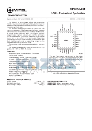 SP8853HC datasheet - 175mW; 1.3GHz professional synthesiser