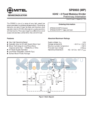 SP8902MP1T datasheet - 6-5V; 5GHz +2fixed modulus divider