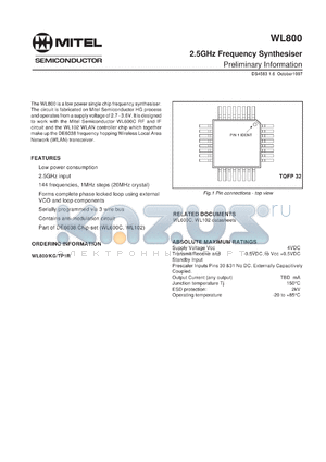 WL800TP1R datasheet - 4V; 2.5GHz frequency synthesiser