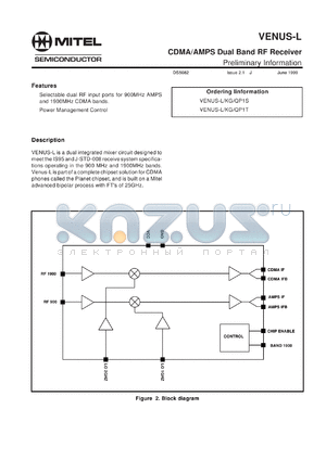 VENUS-KG datasheet - 4.0V; CDMA/AMPS dual band RF receiver