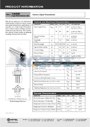 1A436 datasheet - 0.5V; 160mW; 1300mm high-performance LED; for sensors, signal transmission