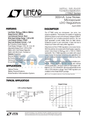 LT1962EMS8 datasheet - 300mA, low noise, micropower LDO regulators, adjustable output