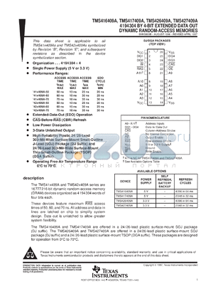 TMS426409ADJ-60 datasheet - 4194304 by 4-bit extended data out dynamic random-access memories, 3.3V power supply, 60ns