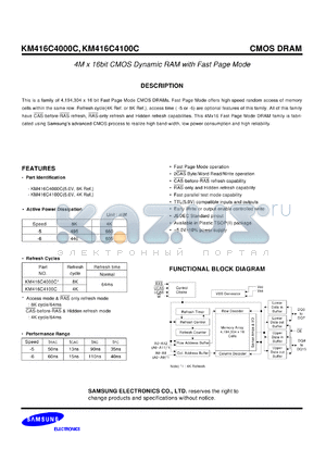 KM416C4100CS-6 datasheet - 4M x 16Bit CMOS dynamic RAM with fast page mode, 5V, 4K refresh, 60ns