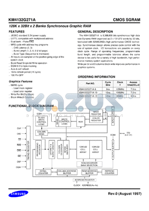KM4132G271AQR-10 datasheet - 128K x 32bit x 2 banks synchronous graphic RAM, 3.3V, 10ns
