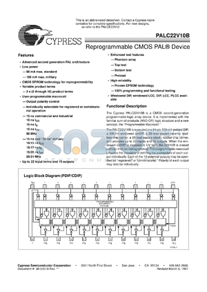 PALC22V10B-15WMB datasheet - Reprogrammable CMOS PAL device, 15ns