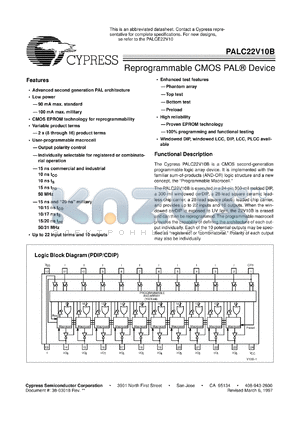 PALC22V10B-15JC datasheet - Reprogrammable CMOS PAL device, 15ns