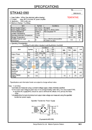 STK442-090 datasheet - 50W class AB 2 channels AF power amplifier