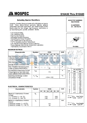 S10A60P datasheet - Schottky barrier rectifiers, 10A, 60V