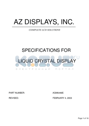 AGM6448E-MC-FBS-T datasheet - 0.3-6.5V; number of dots: 640 x 480dots; dot size:0.21 x 0.21mm; dot pitch:0.23 x 0.23mm; liquid crystal display