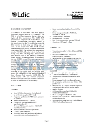 LC15-TR03 datasheet - Serial ATA PHY - 1.5Gbps transceiver