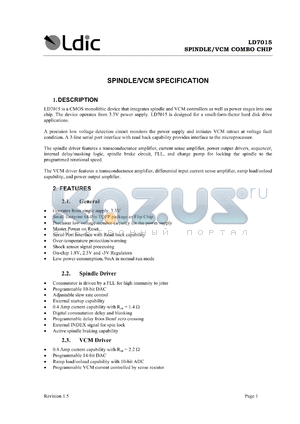 LD7015 datasheet - 3.3V spindle/VCM COMBO chip