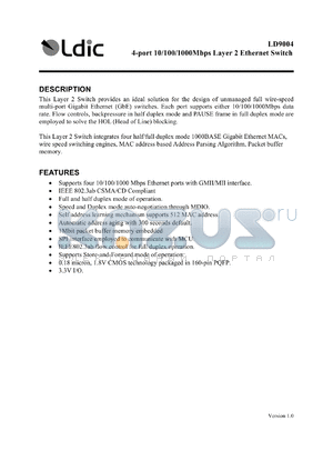 LD9004 datasheet - 4-port 10/100/1000Mbps layer 2 ethernet switch