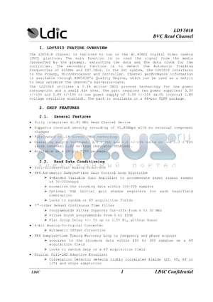 LDV5010 datasheet - 41.85MHz; 3.3V; 70mA; DVC read channel device