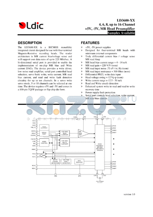 LD3600-6 datasheet - 6-channel +5V, -5V MR head preamplifier