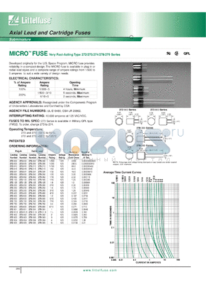 273005 datasheet - MICRO fuse, very fast-acting type. Plug-in. Ampere rating 5. Nominal resistance cold 0.0156 Ohms. Voltage rating 125.