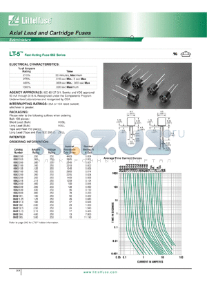 0662.050HXSL datasheet - LT-5 tm  fast-acting fuse. Short lead (bulk) 100 pieces. Ampere  rating .050, voltage rating 250, Nominal resistance cold ohms 4483.