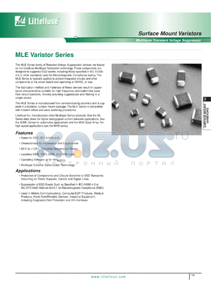 V18MLE0402H datasheet - Surface mount varistor. Ag/Pt. Max continuous working voltage: 18VDC. 7in diameter reel.