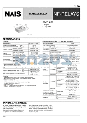 NF2EB-12V-1 datasheet - NF-relay. 2 form C. Coil voltage 12 V DC. Standard type. Contact material: gold-cap over silver palladium.