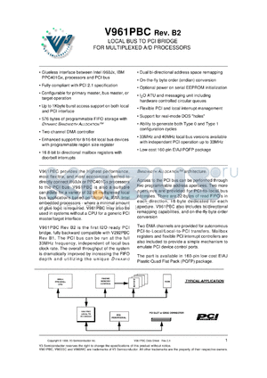 V961PBC-33REVB2 datasheet - Local bus to PCI bridge for multiplexed A/D processors. Frequency 33 MHz.