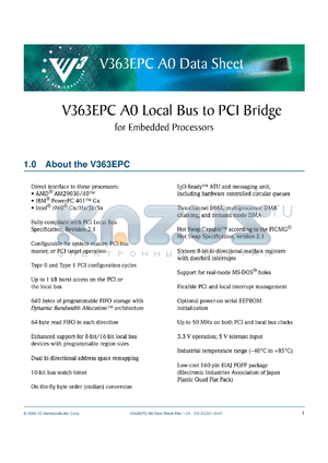 V363EPC-50REVA0 datasheet - Local bus to PCI bridge for embedded processors. Frequency 50 MHz.