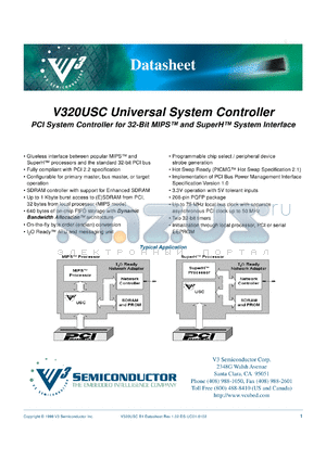 V320USC-75REVB1 datasheet - PCI system controller for 32-bit MIPS and SuperH system interface. Frequency 75 MHz (66 MHz SH).