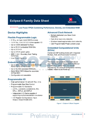 QL8325-7PQ208M datasheet - Low power FPGA combining performance, density, embedded RAM.