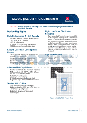 QL3040-0PB456C datasheet - 40,000 usable PLD gate pASIC 3 FPGA combining high performance and high density.