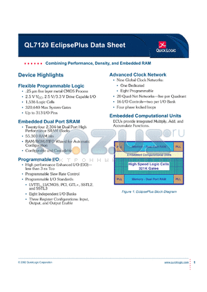 QL7120-4PT208C datasheet - Combining performance, density and embedded RAM.