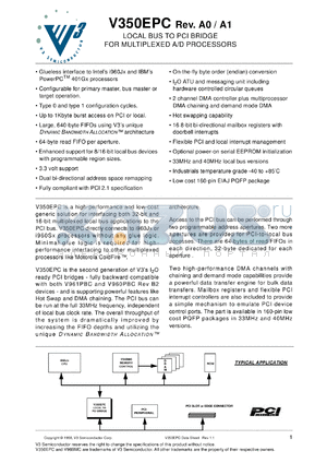 V350EPC-40 datasheet - Local bus to PCI bridge for multiplexed A/D processors. 40 MHz.