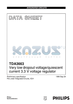 TDA3663T datasheet - 45 V, very low dropout voltage/quiescent current 3.3 V voltage  regulator