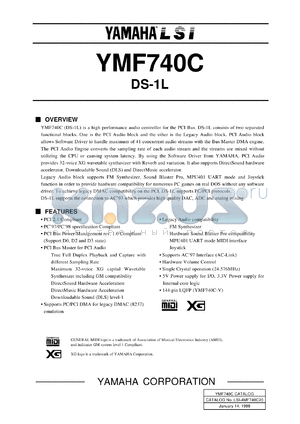 YMF740C-V datasheet - 5.0/3.3V; DS1-L: high performance audio controller for the PCI bus