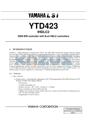 YTD423 datasheet - 0.3-7.0V; IHDLC2: ISDN BRI controller with B-ch HDLC controller