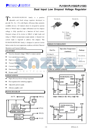 PJ1581CM datasheet - 7V; 5A; dual input  low dropout voltage regulator