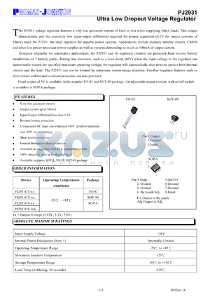 PJ2931CT-3.3V datasheet - +26V; ultra low dropout voltage regulator