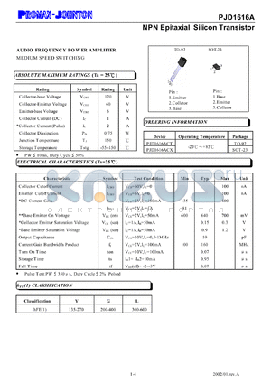 PJD1616ACT datasheet - 120V; 1A; NPN epitaxial silicon transistor