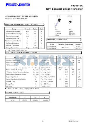 PJD1616ACX datasheet - 120V; 1A; NPN epitaxial silicon transistor