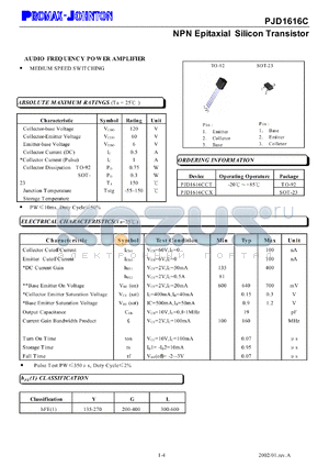 PJD1616CCT datasheet - 120V; 0.5A; NPN epitaxial silicon transistor