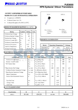 PJE8050CT datasheet - 120V; 0.5A; NPN epitaxial silicon transistor