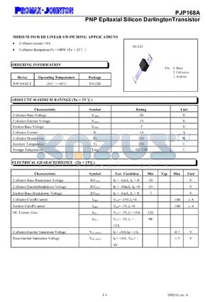 PJP168ACZ datasheet - 20V; 18A; PNP epitaxial silicon darlington transistor